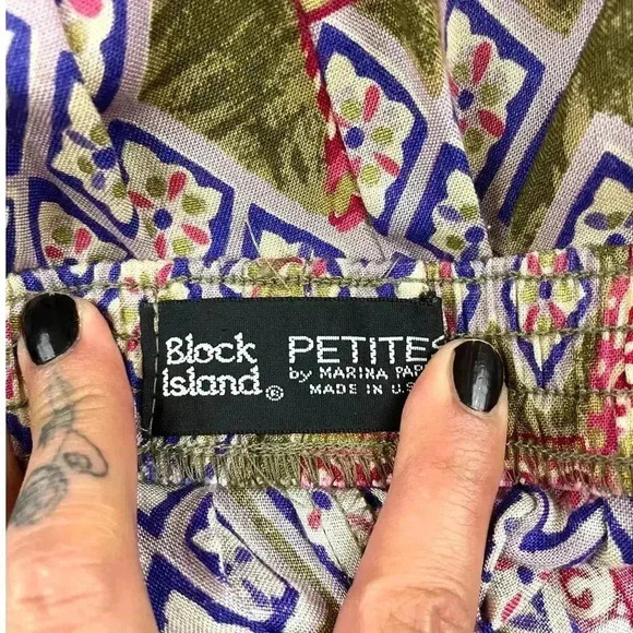 90's Black Island 2 PC Blouse Skirt Set Petite M Retro Pattern Elastic VTG - Picture 6 of 15